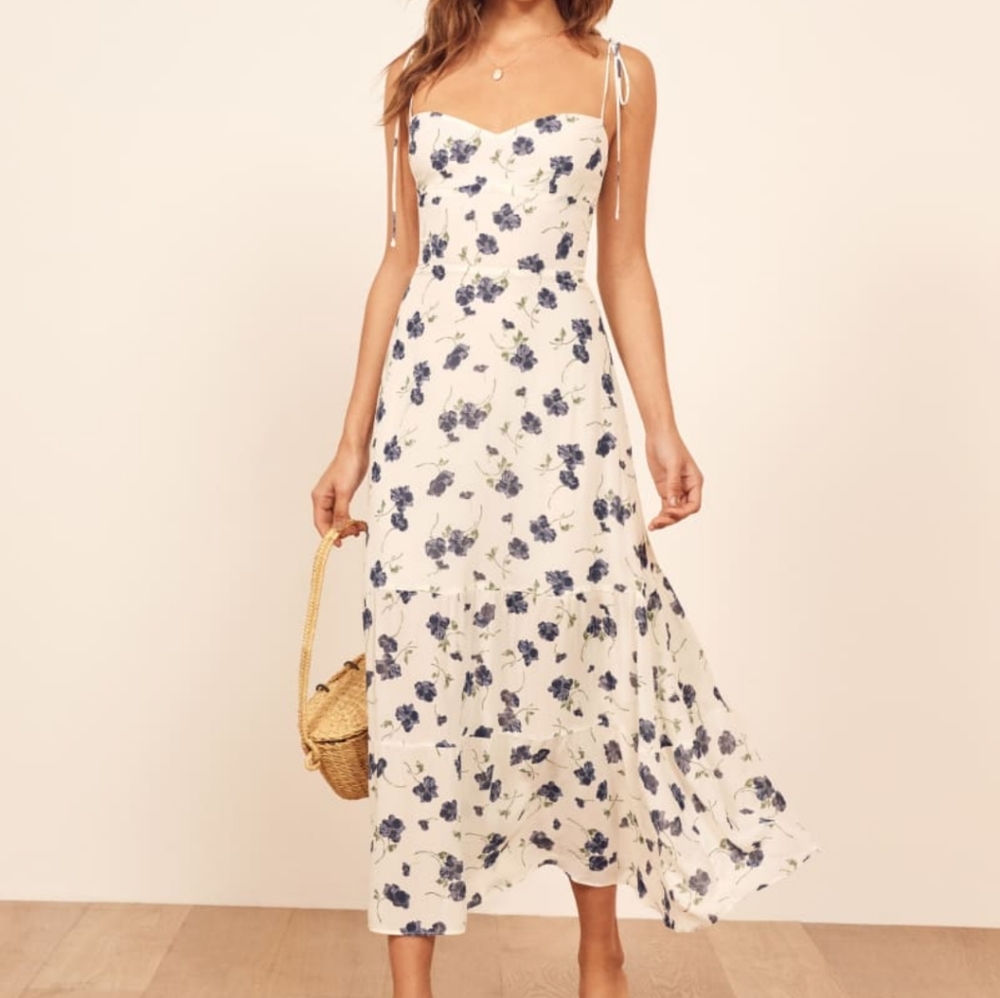 Reformation Emmie Dress in Blueberry.